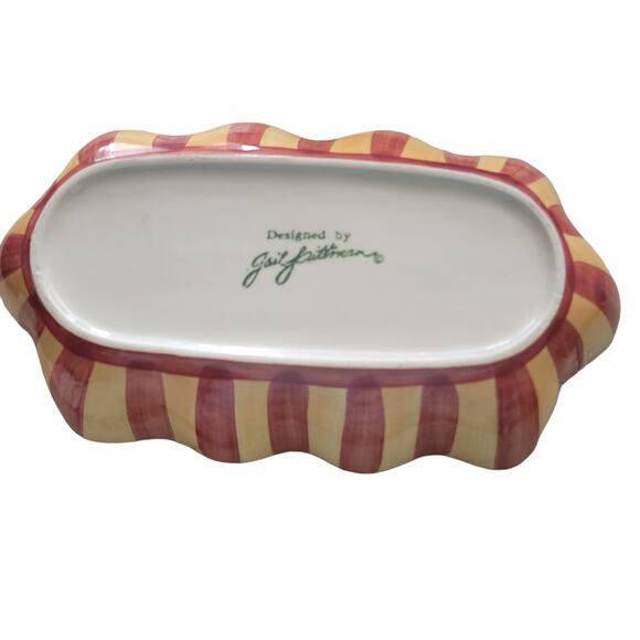 Gail Pittman Hand-Painted Canoe-Shaped Bowl – Striped Sides, Great Condition - Picture 2 of 11